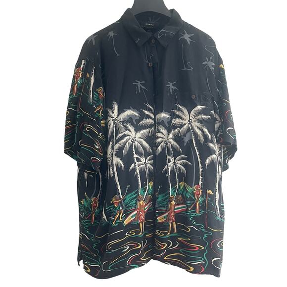 Vintage 90s Silk Hawaiian Black Hawaii Button Up Shirt - Silk Traders-Large - Picture 1 of 5